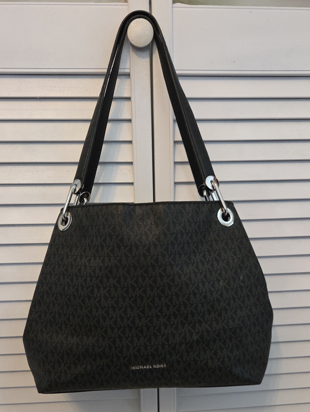 Michael Kors Black Signature Shoulder Bag with Silver Hardware